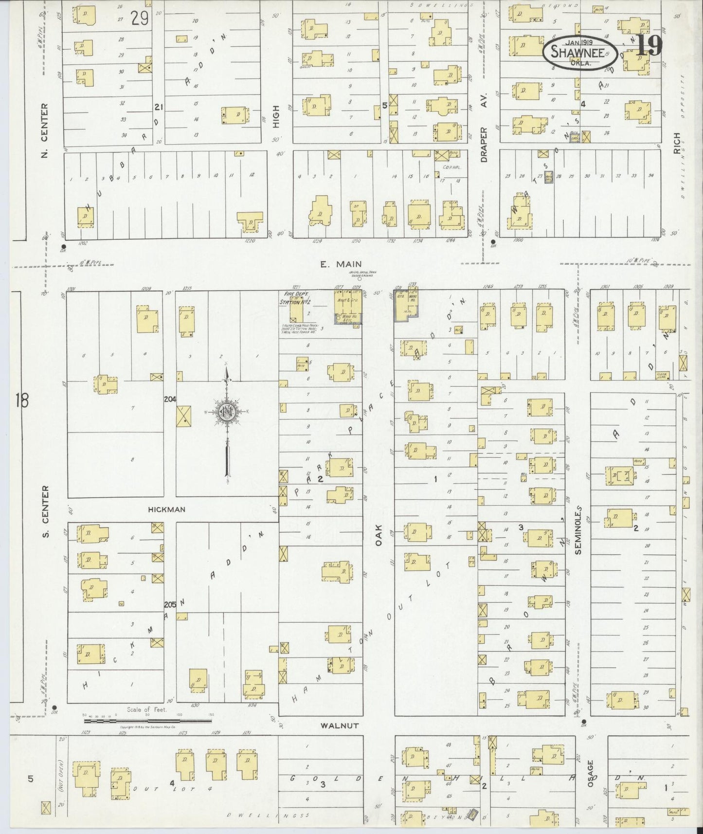 Sanborn Fire Insurance Map from Shawnee, Pottawatomie County, Oklahoma (1919), Sheet #0019 - Complete Map Set gallery image, historic Sanborn map, vintage wall art, Oklahoma Oklahoma