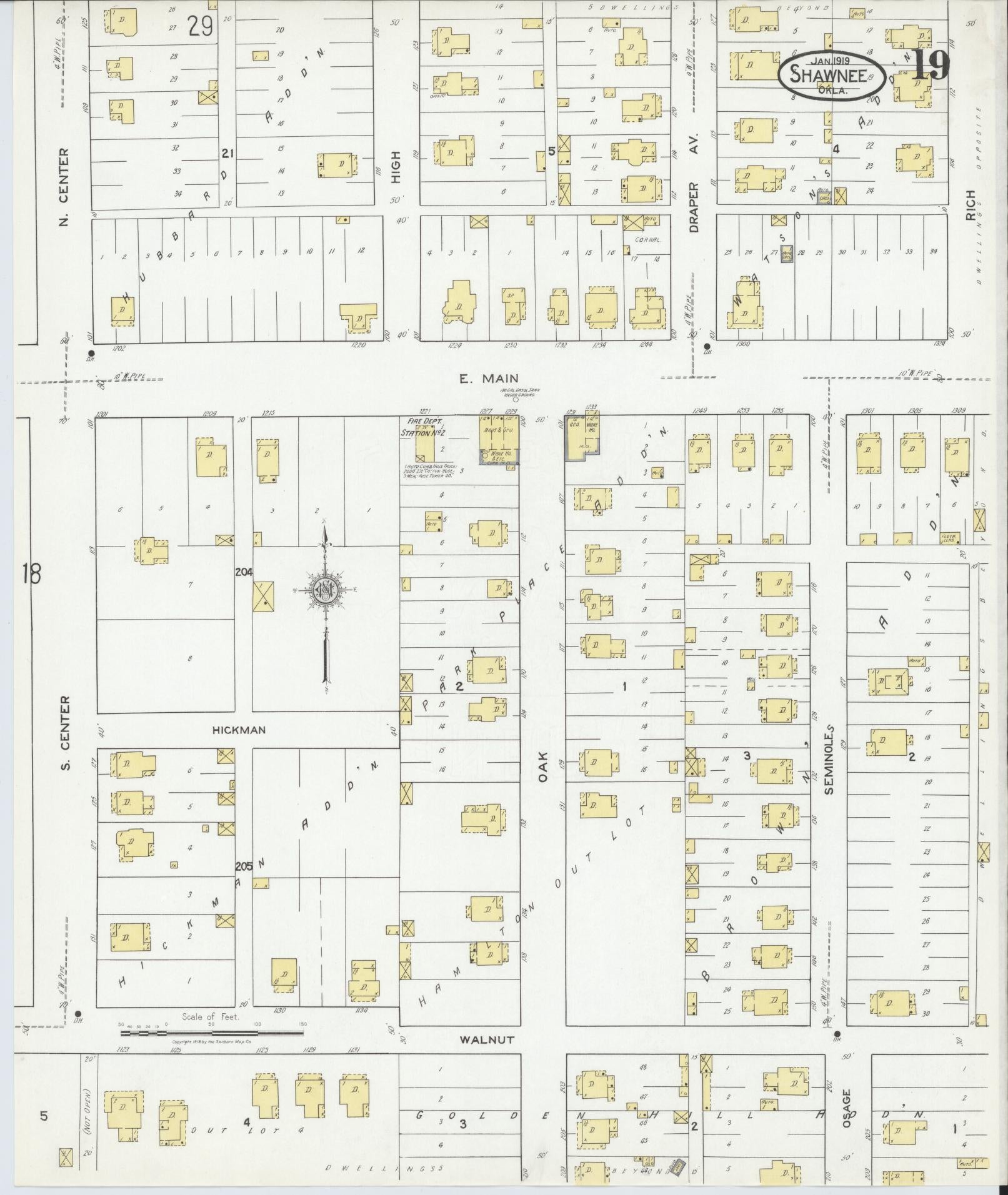 Sanborn Fire Insurance Map from Shawnee, Pottawatomie County, Oklahoma (1919), Sheet #0019 - Complete Map Set gallery image, historic Sanborn map, vintage wall art, Oklahoma Oklahoma