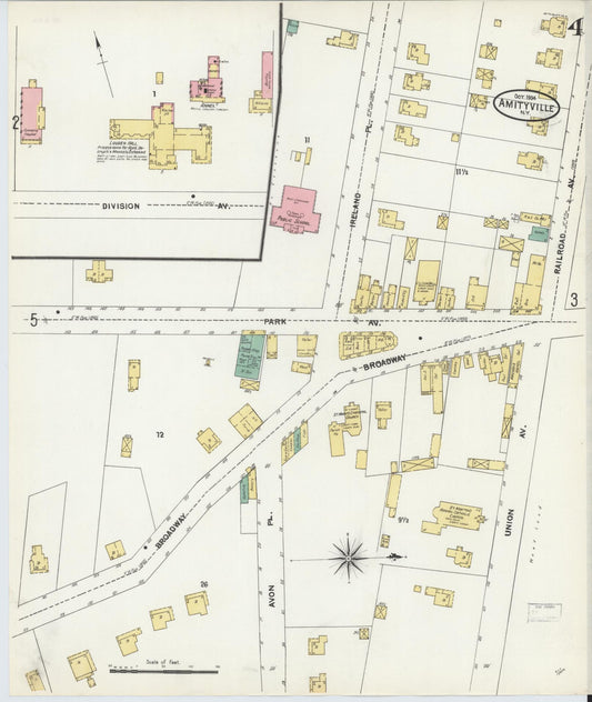 Sanborn Fire Insurance Map from Amityville, Suffolk County, New York (1904), Sheet #0004 - Historic Sanborn Fire Insurance Map Print, vintage old map wall art, antique decor, genealogy gift, New York New York map