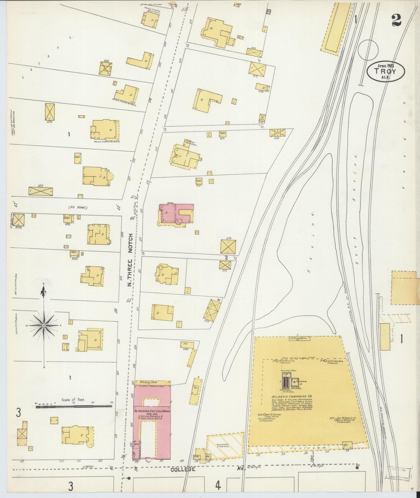 Sanborn Fire Insurance Map from Troy, Pike County, Alabama (1903), Sheet #0002 - Complete Map Set gallery image, historic Sanborn map, vintage wall art, Alabama Alabama