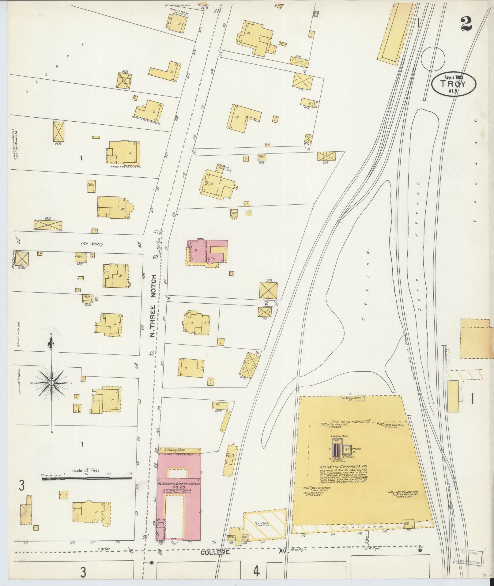 Sanborn Fire Insurance Map from Troy, Pike County, Alabama (1903), Sheet #0002 - Complete Map Set gallery image, historic Sanborn map, vintage wall art, Alabama Alabama