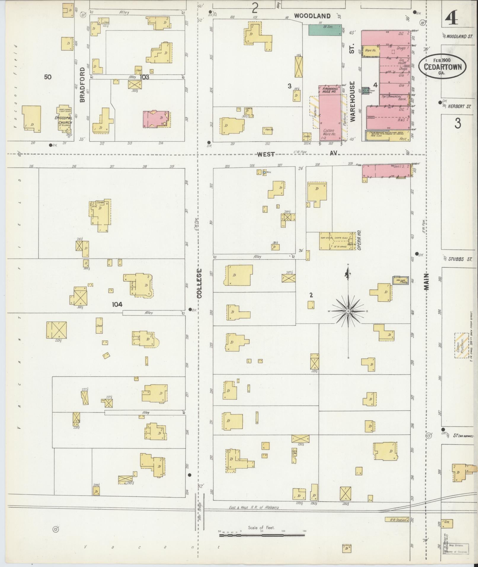 Sanborn Fire Insurance Map from Cedartown, Polk County, Georgia (1900), Sheet #0004 - Complete Map Set gallery image, historic Sanborn map, vintage wall art, Georgia Georgia