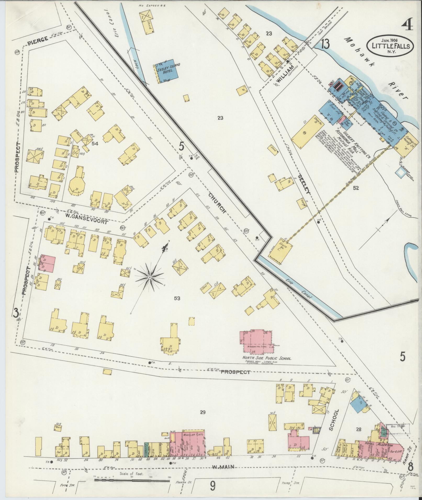 Sanborn Fire Insurance Map from Little Falls, Herkimer County, New York (1906), Sheet #0004 - Historic Sanborn Fire Insurance Map Print, vintage old map wall art, antique decor, genealogy gift, New York New York map