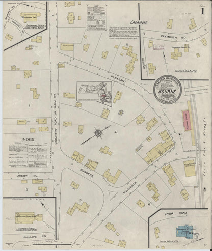 Sanborn Fire Insurance Map from Bourne, Barnstable County, Massachusetts (1913), Sheet #0001 - Historic Sanborn Fire Insurance Map Print, vintage old map wall art, antique decor, genealogy gift, Massachusetts Massachusetts map
