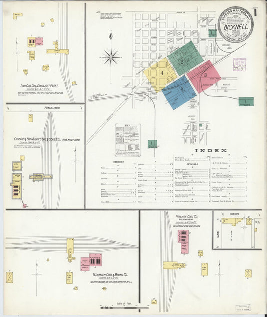 Sanborn Fire Insurance Map from Bicknell, Knox County, Indiana (1907), Sheet #0001 - Complete Map Set gallery image, historic Sanborn map, vintage wall art, Indiana Indiana