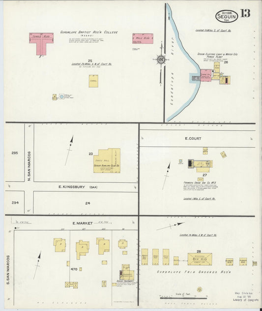 Sanborn Fire Insurance Map from Seguin, Guadalupe County, Texas (1916), Sheet #0013 - Historic Sanborn Fire Insurance Map Print, vintage old map wall art, antique decor, genealogy gift, Texas Texas map
