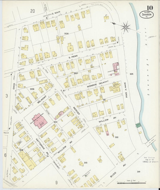 Sanborn Fire Insurance Map from Sharon, Mercer County, Pennsylvania (1908), Sheet #0010 - Historic Sanborn Fire Insurance Map Print, vintage old map wall art, antique decor, genealogy gift, Pennsylvania Pennsylvania map