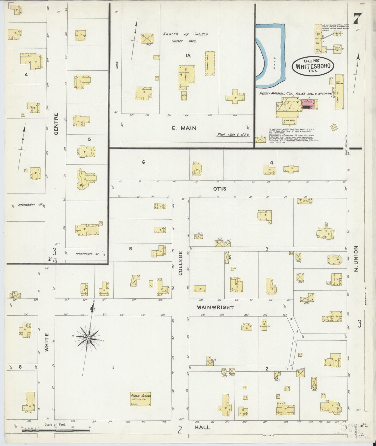 Sanborn Fire Insurance Map from Whitesboro, Grayson County, Texas (1907), Sheet #0007 - Historic Sanborn Fire Insurance Map Print, vintage old map wall art, antique decor, genealogy gift, Texas Texas map