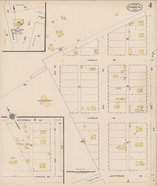Sanborn Fire Insurance Map from Ephrata, Grant County, Washington (1922), Sheet #0004 - Historic Sanborn Fire Insurance Map Print, vintage old map wall art, antique decor, genealogy gift, Washington Washington map