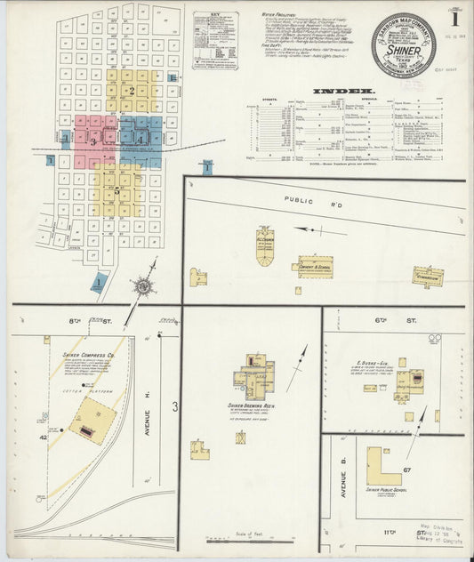 Sanborn Fire Insurance Map from Shiner, Lavaca County, Texas (1912), Sheet #0001 - Historic Sanborn Fire Insurance Map Print, vintage old map wall art, antique decor, genealogy gift, Texas Texas map