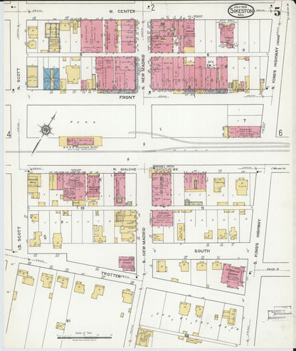 Sanborn Fire Insurance Map from Sikeston, Scott County, Missouri (1919), Sheet #0005 - Historic Sanborn Fire Insurance Map Print, vintage old map wall art, antique decor, genealogy gift, Missouri Missouri map