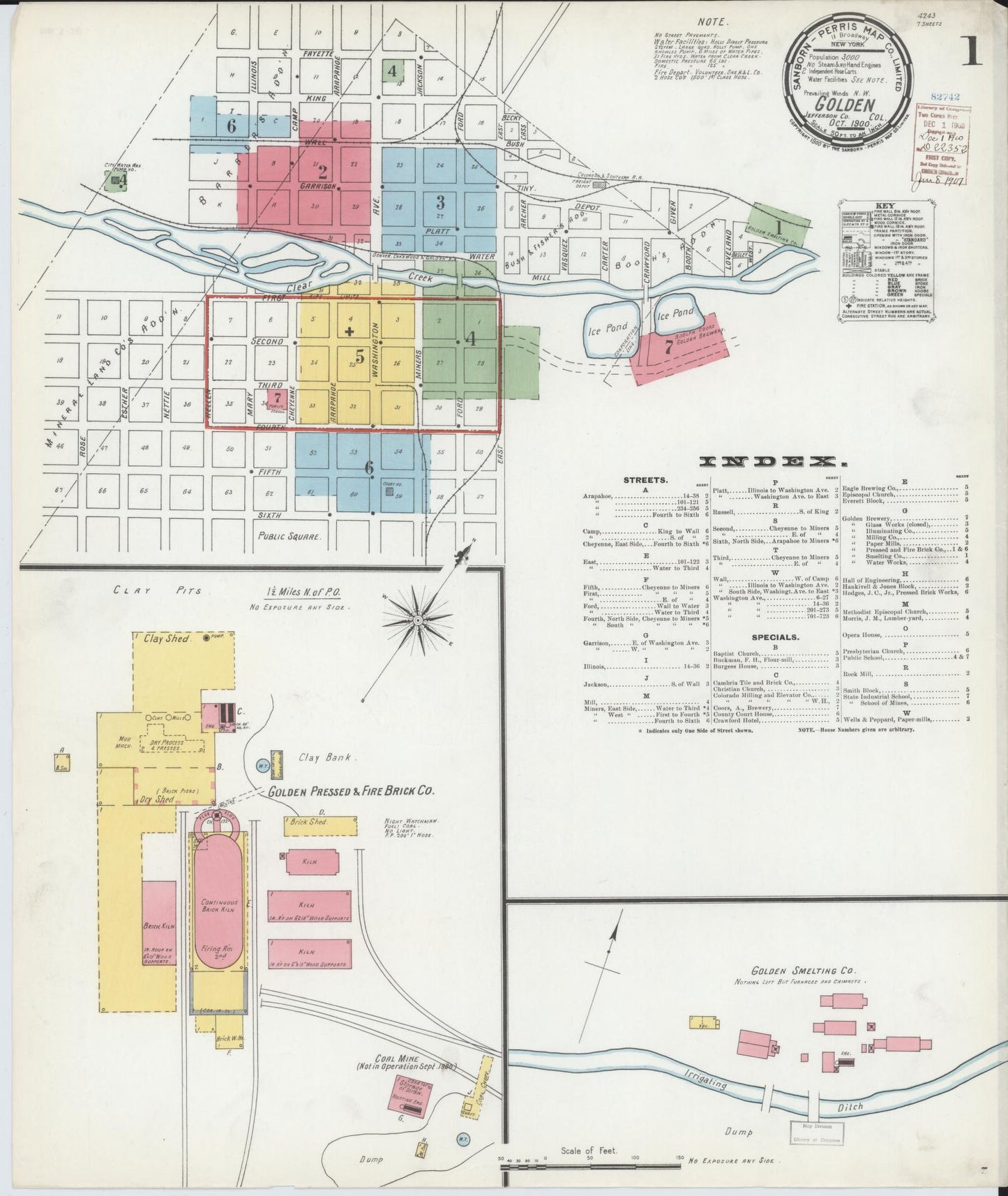 Sanborn Fire Insurance Map from Golden, Jefferson County, Colorado (1900), Sheet #0001 - Complete Map Set gallery image, historic Sanborn map, vintage wall art, Colorado Colorado
