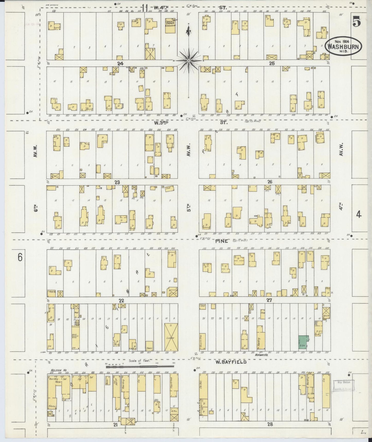 Sanborn Fire Insurance Map from Washburn, Bayfield County, Wisconsin (1904), Sheet #0005 - Complete Map Set gallery image, historic Sanborn map, vintage wall art, Wisconsin Wisconsin