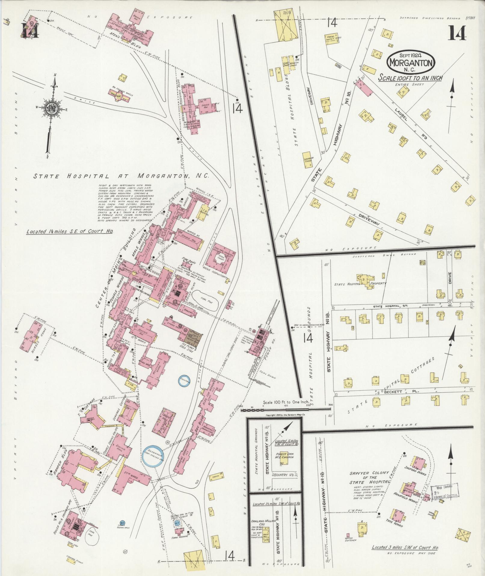 Sanborn Fire Insurance Map from Morganton, Burke County, North Carolina (1924), Sheet #0014 - Complete Map Set gallery image, historic Sanborn map, vintage wall art, North Carolina North Carolina