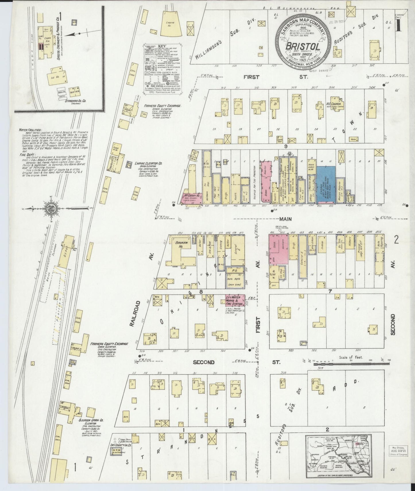 Sanborn Fire Insurance Map from Bristol, Day County, South Dakota (1921), Sheet #0001 - Complete Map Set gallery image, historic Sanborn map, vintage wall art, South Dakota South Dakota