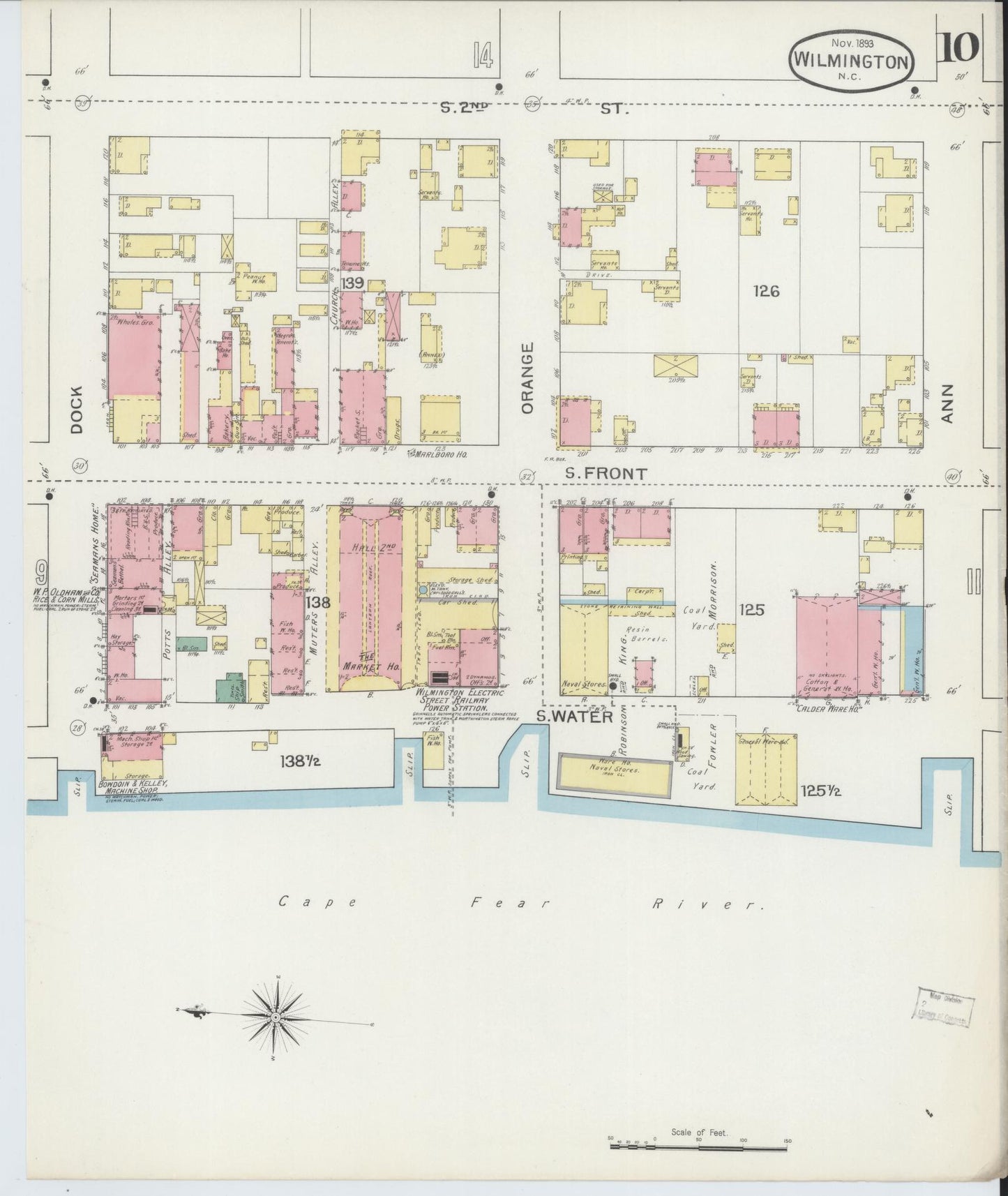 Sanborn Fire Insurance Map from Wilmington, New Hanover County, North Carolina (1893), Sheet #0010 - Historic Sanborn Fire Insurance Map Print, vintage old map wall art, antique decor, genealogy gift, North Carolina North Carolina map
