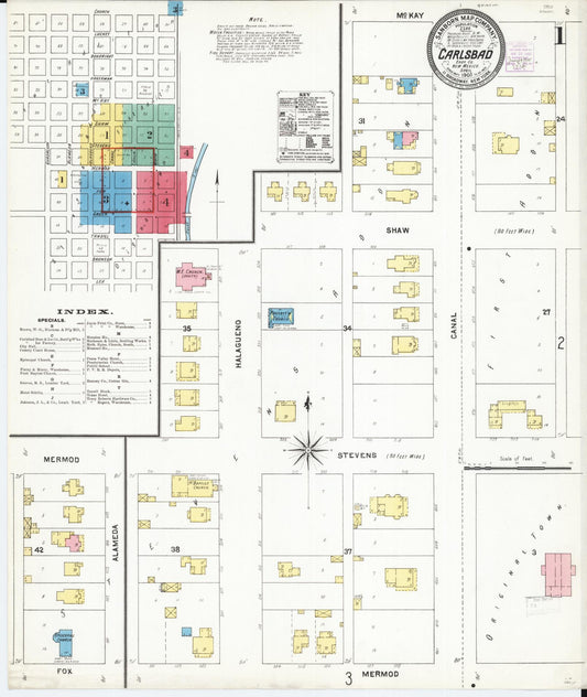 Sanborn Fire Insurance Map from Carlsbad, Eddy County, New Mexico (1905), Sheet #0001 - Historic Sanborn Fire Insurance Map Print, vintage old map wall art, antique decor, genealogy gift, New Mexico New Mexico map