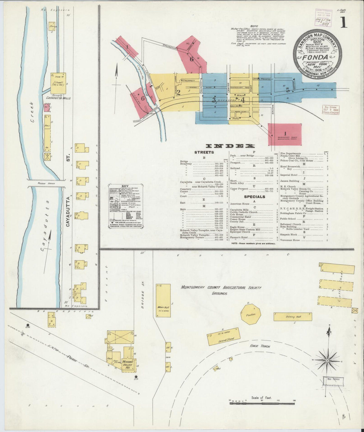 Sanborn Fire Insurance Map from Fonda, Montgomery County, New York (1906), Sheet #0001 - Complete Map Set gallery image, historic Sanborn map, vintage wall art, New York New York