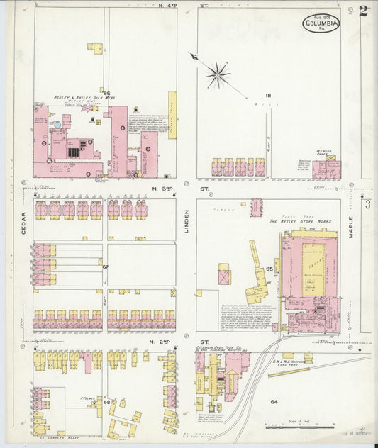 Sanborn Fire Insurance Map from Columbia, Lancaster County, Pennsylvania (1909), Sheet #0002 - Historic Sanborn Fire Insurance Map Print, vintage old map wall art, antique decor, genealogy gift, Pennsylvania Pennsylvania map