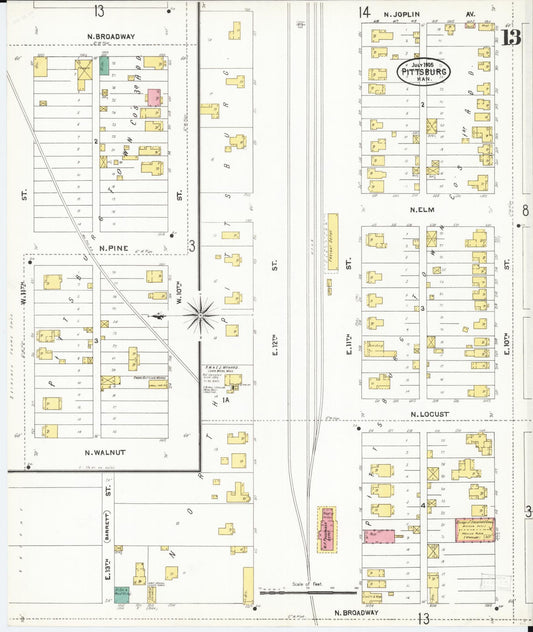 Sanborn Fire Insurance Map from Pittsburg, Crawford County, Kansas (1905), Sheet #0013 - Historic Sanborn Fire Insurance Map Print, vintage old map wall art, antique decor, genealogy gift, Kansas Kansas map