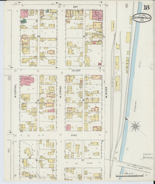 Sanborn Fire Insurance Map from Chippewa Falls, Chippewa County, Wisconsin (1895), Sheet #0018 - Historic Sanborn Fire Insurance Map Print, vintage old map wall art, antique decor, genealogy gift, Wisconsin Wisconsin map