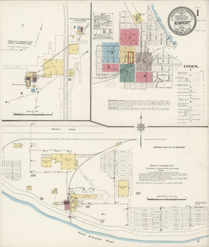 Sanborn Fire Insurance Map from Newport, Pend Orielle County, Washington (1912), Sheet #0001 - Complete Map Set gallery image, historic Sanborn map, vintage wall art, Washington Washington