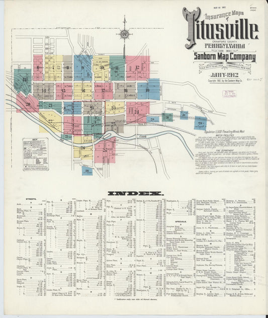 Sanborn Fire Insurance Map from Titusville, Crawford County, Pennsylvania (1912), Sheet #0001 - Historic Sanborn Fire Insurance Map Print, vintage old map wall art, antique decor, genealogy gift, Pennsylvania Pennsylvania map