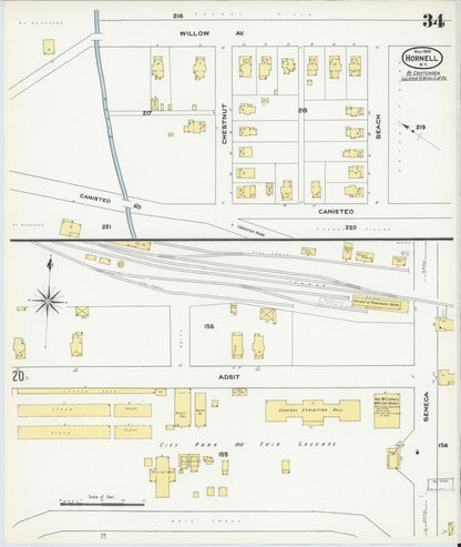 Sanborn Fire Insurance Map from Hornell, Steuben County, New York (1909), Sheet #0034 - Complete Map Set gallery image, historic Sanborn map, vintage wall art, New York New York