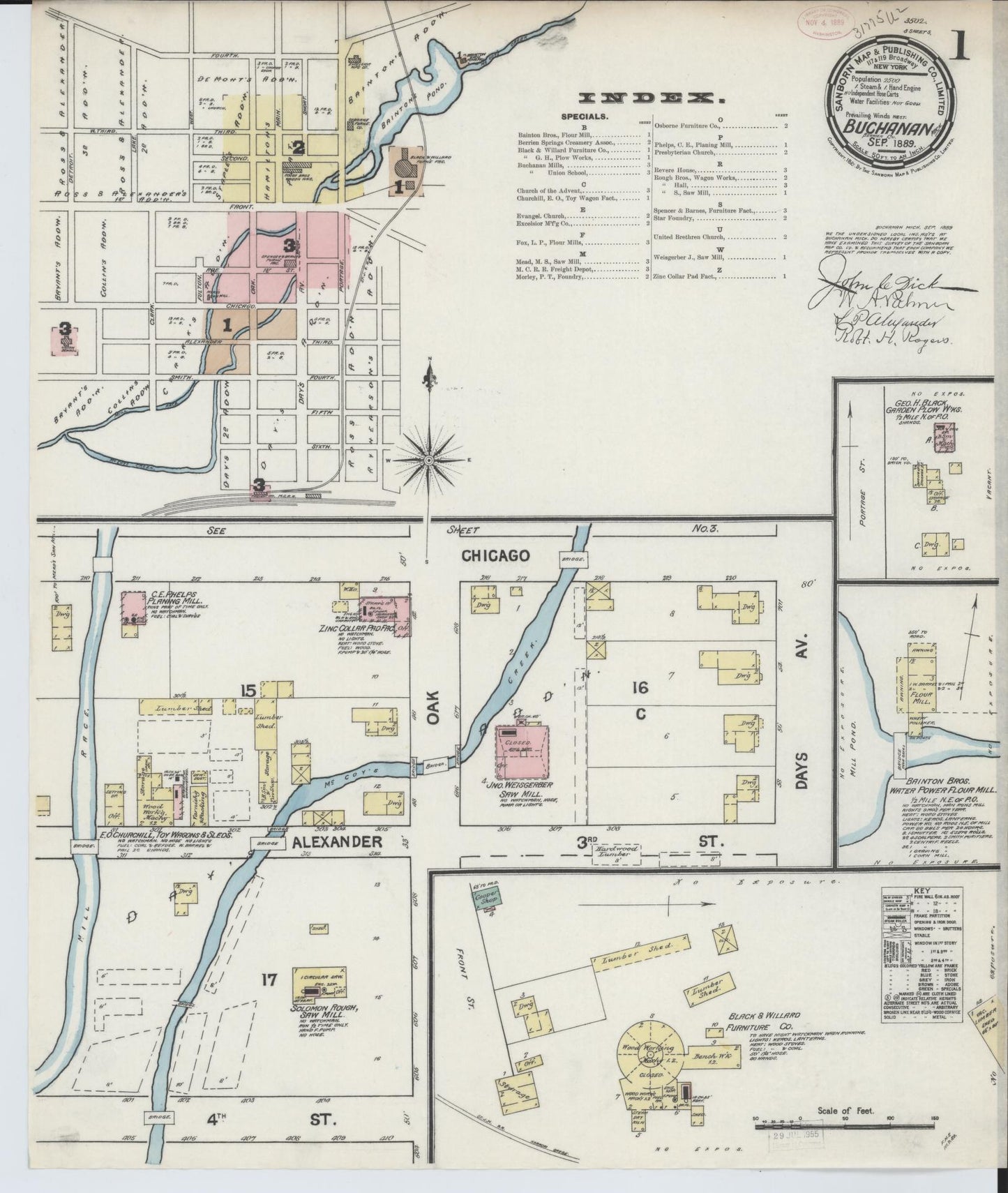 Sanborn Fire Insurance Map from Buchanan, Berrien County, Michigan (1889), Sheet #0001 - Complete Map Set gallery image, historic Sanborn map, vintage wall art, Michigan Michigan
