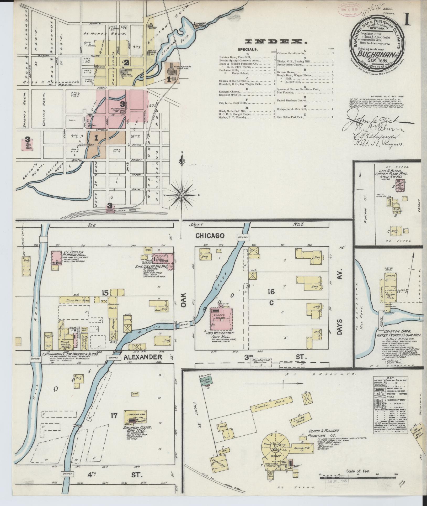 Sanborn Fire Insurance Map from Buchanan, Berrien County, Michigan (1889), Sheet #0001 - Complete Map Set gallery image, historic Sanborn map, vintage wall art, Michigan Michigan