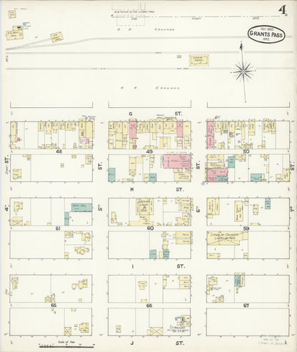 Sanborn Fire Insurance Map from Grants Pass, Josephine County, Oregon (1890), Sheet #0004 - Complete Map Set gallery image, historic Sanborn map, vintage wall art, Oregon Oregon