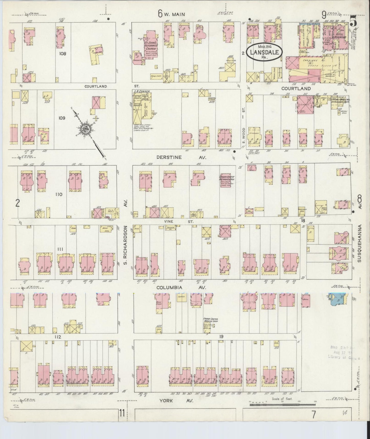 Sanborn Fire Insurance Map from Lansdale, Montgomery County, Pennsylvania (1914), Sheet #0005 - Historic Sanborn Fire Insurance Map Print, vintage old map wall art, antique decor, genealogy gift, Pennsylvania Pennsylvania map