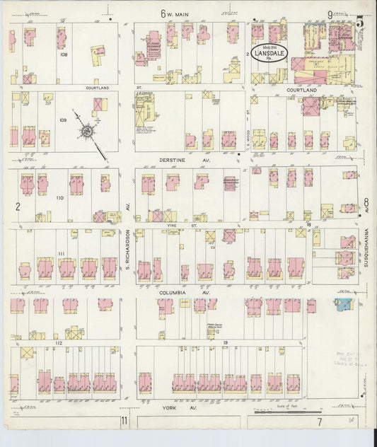 Sanborn Fire Insurance Map from Lansdale, Montgomery County, Pennsylvania (1914), Sheet #0005 - Historic Sanborn Fire Insurance Map Print, vintage old map wall art, antique decor, genealogy gift, Pennsylvania Pennsylvania map