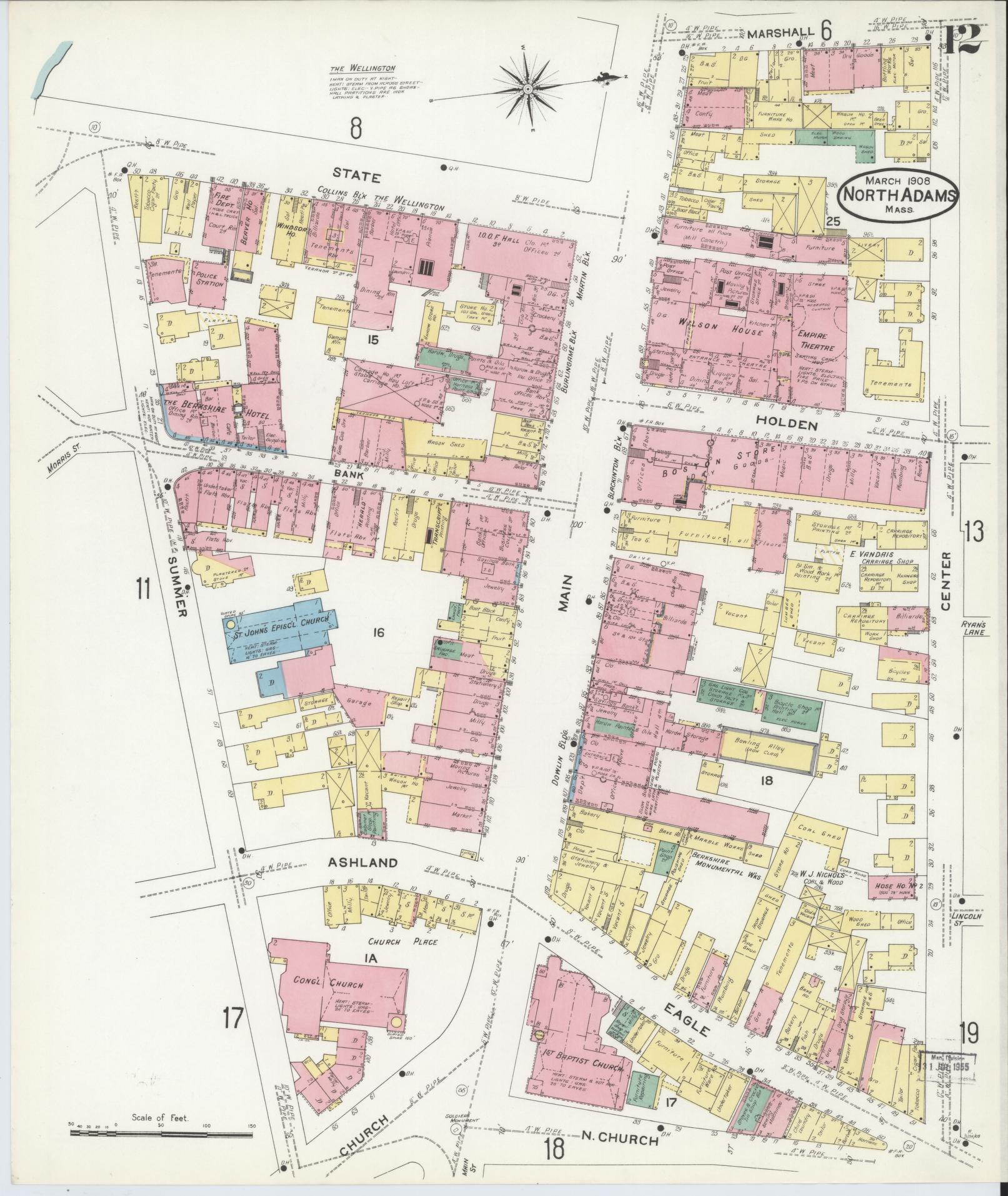 Sanborn Fire Insurance Map from North Adams, Berkshire County, Massachusetts (1908), Sheet #0012 - Complete Map Set gallery image, historic Sanborn map, vintage wall art, Massachusetts Massachusetts