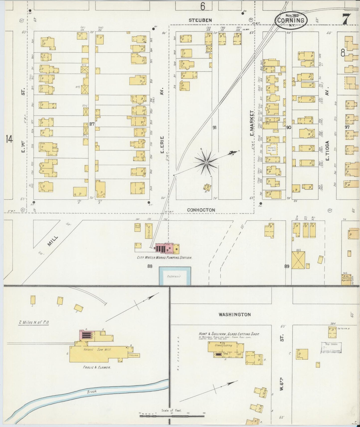 Sanborn Fire Insurance Map from Corning, Steuben County, New York (1903), Sheet #0007 - Complete Map Set gallery image, historic Sanborn map, vintage wall art, New York New York
