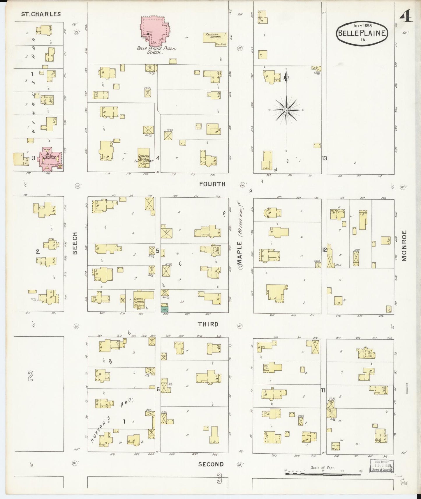 Sanborn Fire Insurance Map from Belle Plaine, Benton County, Iowa (1895), Sheet #0004 - Historic Sanborn Fire Insurance Map Print, vintage old map wall art