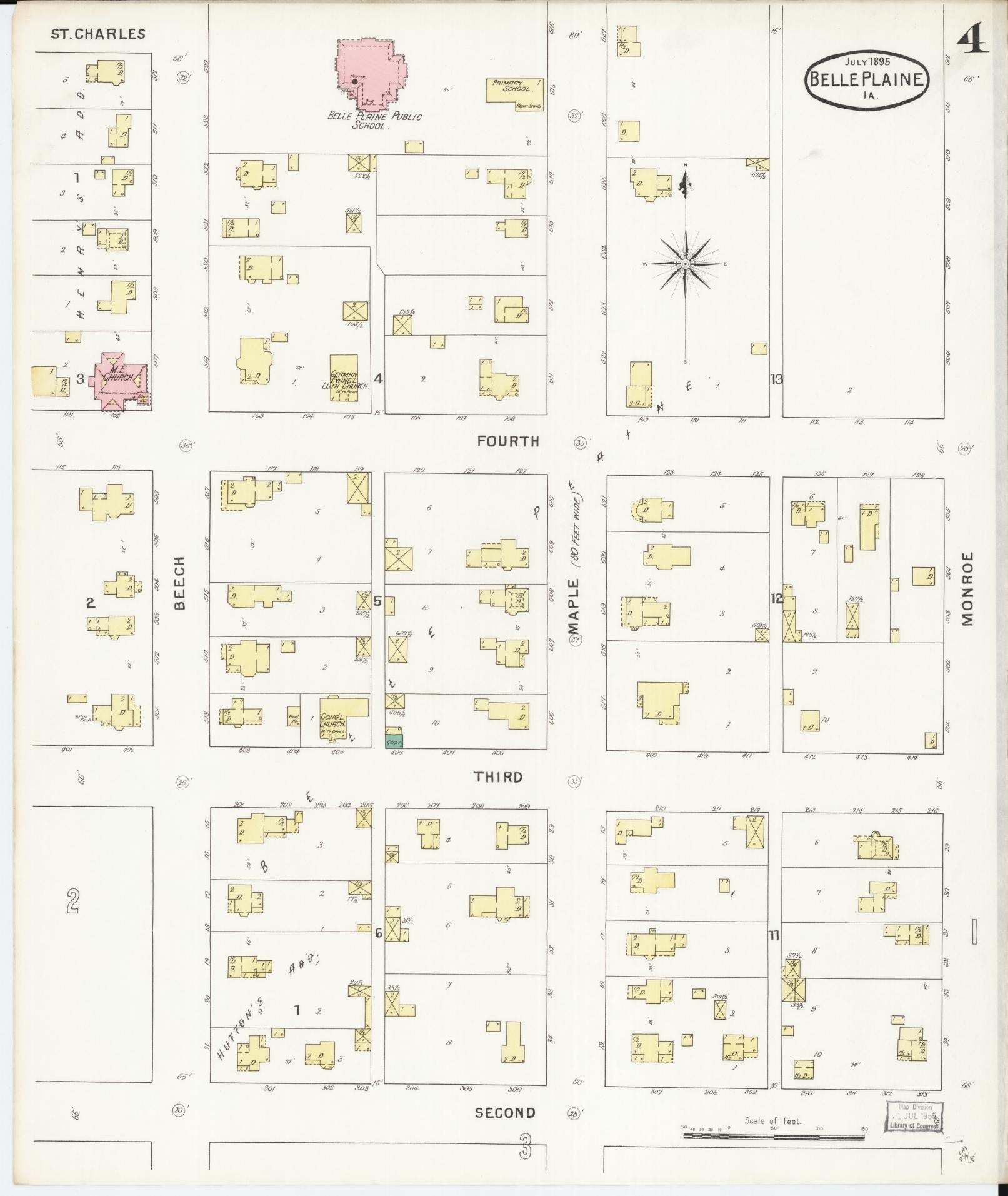 Sanborn Fire Insurance Map from Belle Plaine, Benton County, Iowa (1895), Sheet #0004 - Historic Sanborn Fire Insurance Map Print, vintage old map wall art