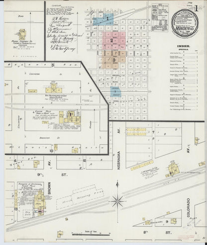 Sanborn Fire Insurance Map from Minden, Kearney County, Nebraska (1889), Sheet #0001 - Complete Map Set gallery image, historic Sanborn map, vintage wall art, Nebraska Nebraska