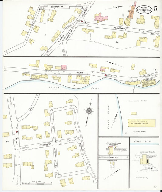 Sanborn Fire Insurance Map from Springfield, Windsor County, Vermont (1910), Sheet #0005 - Historic Sanborn Fire Insurance Map Print, vintage old map wall art, antique decor, genealogy gift, Vermont Vermont map
