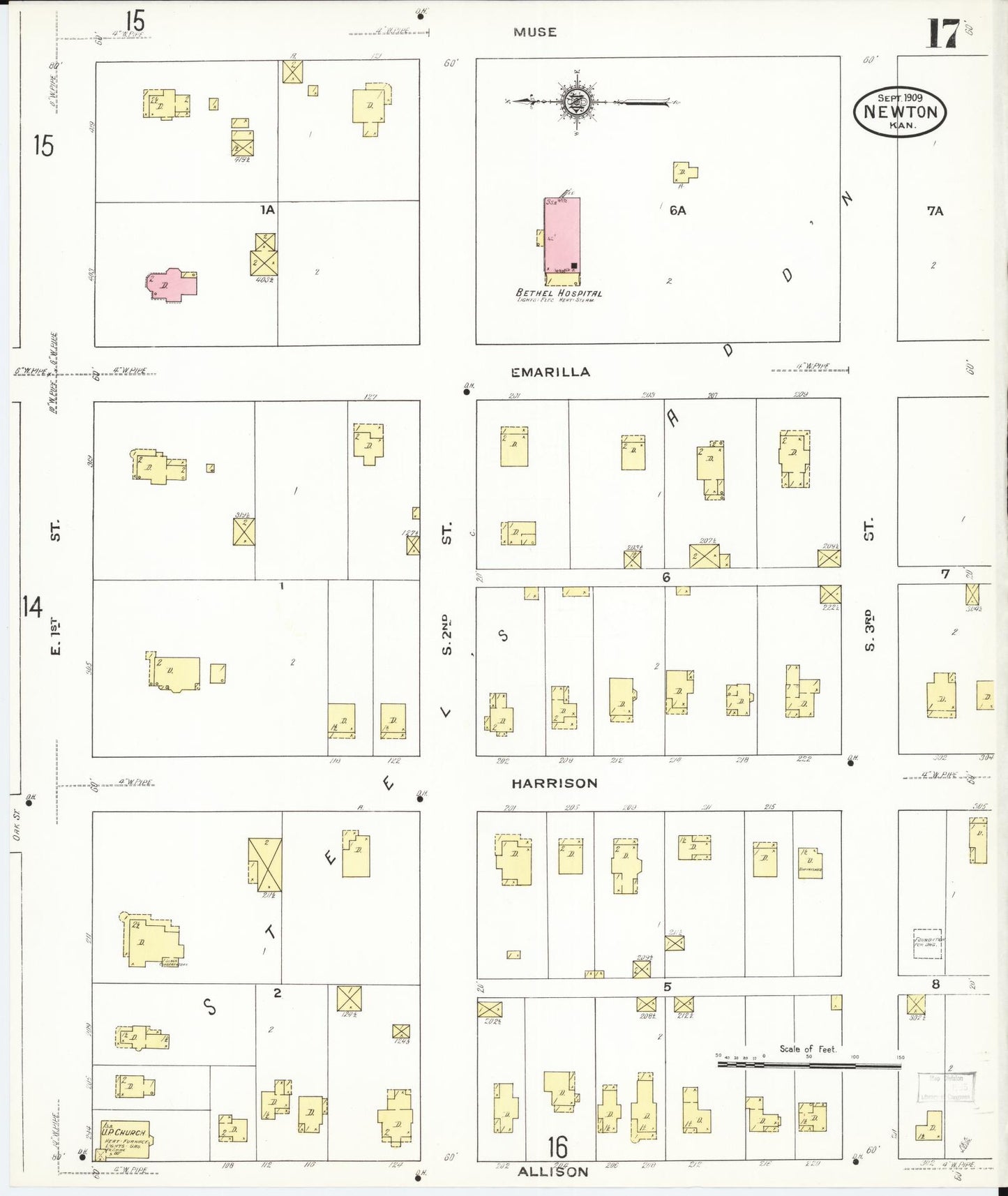 Sanborn Fire Insurance Map from Newton, Harvey County, Kansas (1909), Sheet #0017 - Historic Sanborn Fire Insurance Map Print, vintage old map wall art, antique decor, genealogy gift, Kansas Kansas map
