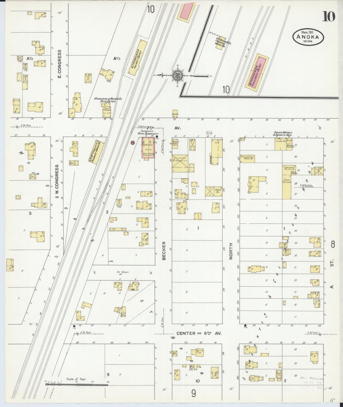 Sanborn Fire Insurance Map from Anoka, Anoka County, Minnesota (1911), Sheet #0010 - Historic Sanborn Fire Insurance Map Print, vintage old map wall art, antique decor, genealogy gift, Minnesota Minnesota map