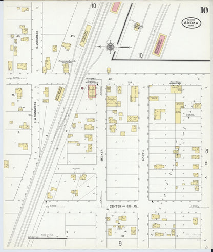 Sanborn Fire Insurance Map from Anoka, Anoka County, Minnesota (1911), Sheet #0010 - Historic Sanborn Fire Insurance Map Print, vintage old map wall art, antique decor, genealogy gift, Minnesota Minnesota map