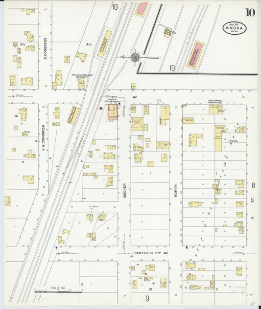 Sanborn Fire Insurance Map from Anoka, Anoka County, Minnesota (1911), Sheet #0010 - Historic Sanborn Fire Insurance Map Print, vintage old map wall art, antique decor, genealogy gift, Minnesota Minnesota map