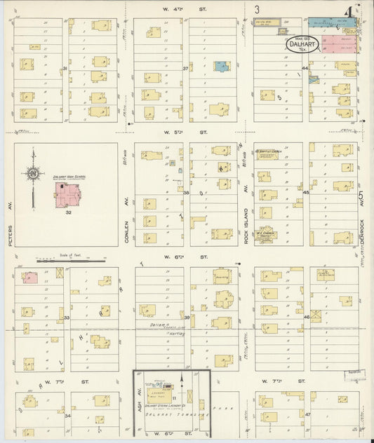 Sanborn Fire Insurance Map from Dalhart, Dallam And Hartley County, Texas (1913), Sheet #0004 - Historic Sanborn Fire Insurance Map Print, vintage old map wall art, antique decor, genealogy gift, Texas Texas map