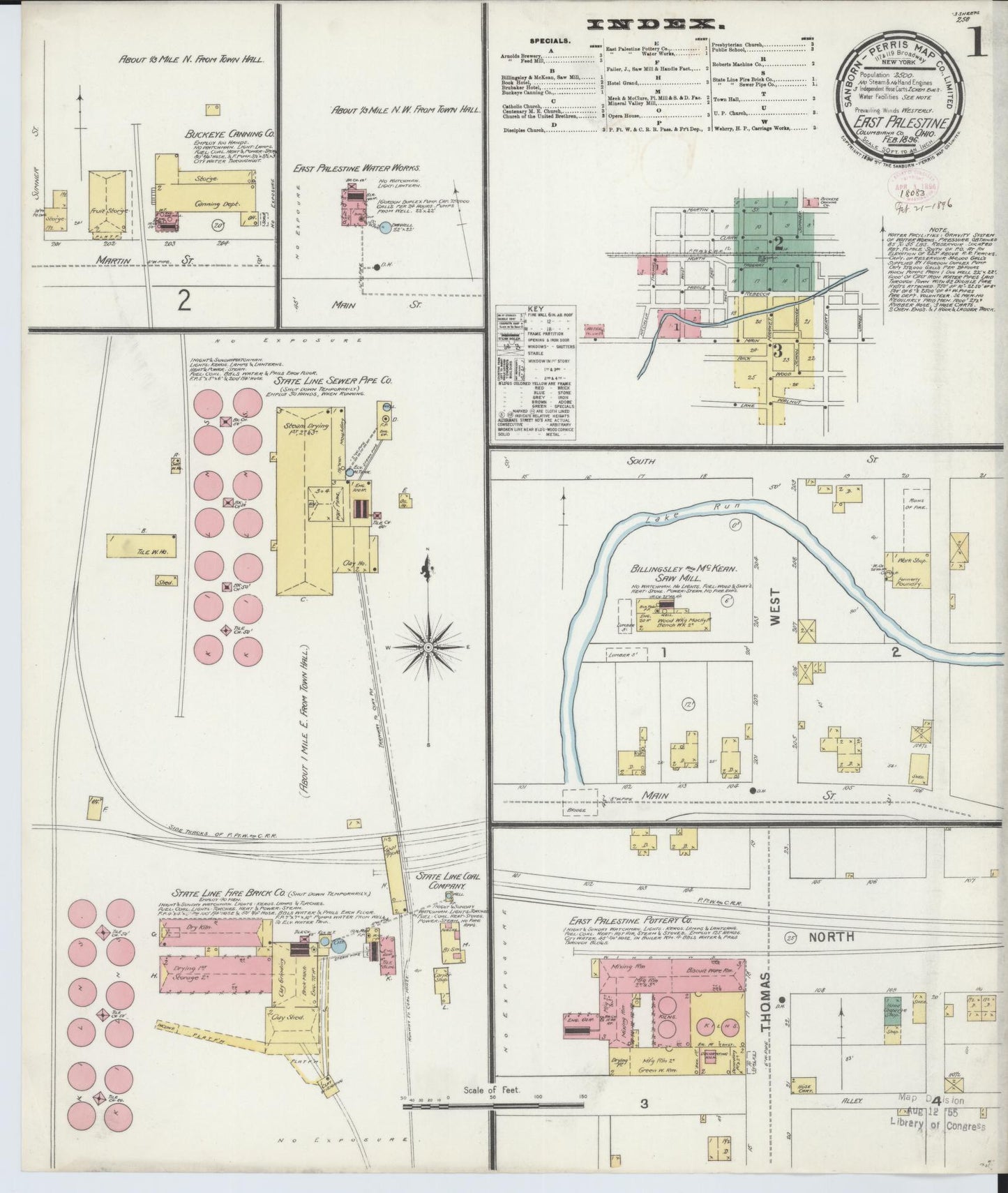 Sanborn Fire Insurance Map from East Palestine, Columbiana County, Ohio (1896), Sheet #0001 - Complete Map Set gallery image, historic Sanborn map, vintage wall art, Ohio Ohio