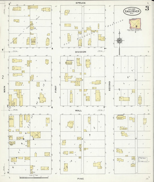 Sanborn Fire Insurance Map from Eagle River, Vilas County, Wisconsin (1909), Sheet #0003 - Historic Sanborn Fire Insurance Map Print, vintage old map wall art, antique decor, genealogy gift, Wisconsin Wisconsin map