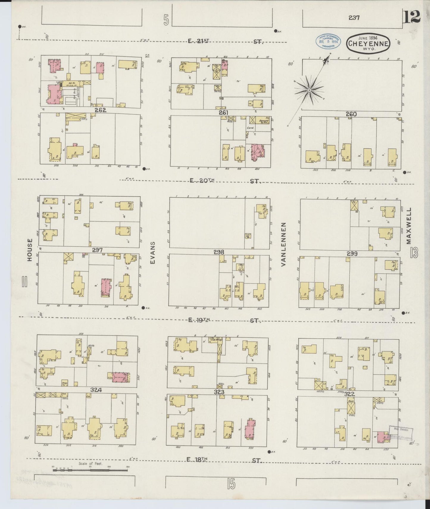 Sanborn Fire Insurance Map from Cheyenne, Laramie County, Wyoming (1894), Sheet #0012 - Complete Map Set gallery image, historic Sanborn map, vintage wall art, Wyoming Wyoming