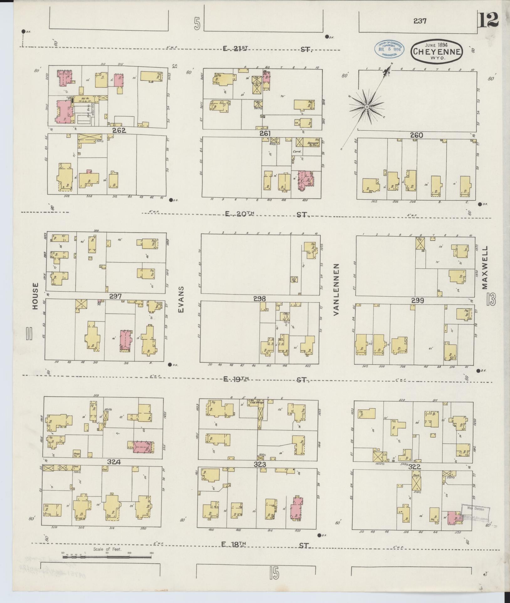 Sanborn Fire Insurance Map from Cheyenne, Laramie County, Wyoming (1894), Sheet #0012 - Complete Map Set gallery image, historic Sanborn map, vintage wall art, Wyoming Wyoming