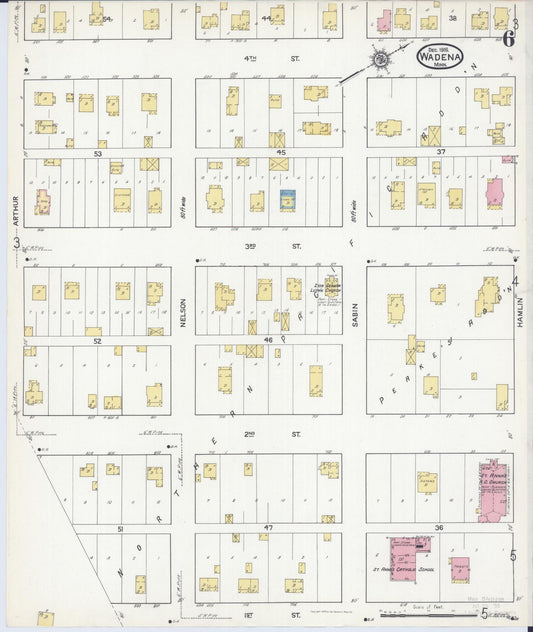 Sanborn Fire Insurance Map from Wadena, Wadena County, Minnesota (1916), Sheet #0006 - Historic Sanborn Fire Insurance Map Print, vintage old map wall art, antique decor, genealogy gift, Minnesota Minnesota map
