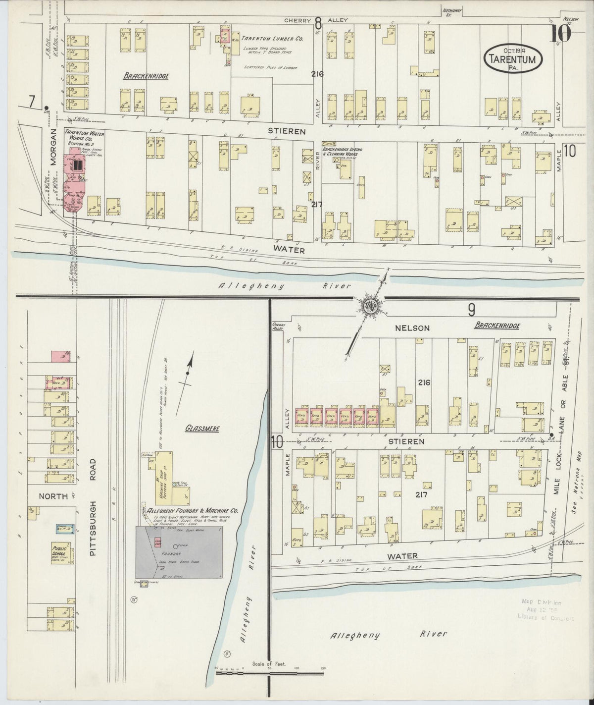 Sanborn Fire Insurance Map from Tarentum, Allegheny County, Pennsylvania (1914), Sheet #0010 - Historic Sanborn Fire Insurance Map Print, vintage old map wall art, antique decor, genealogy gift, Pennsylvania Pennsylvania map